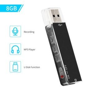 Mini Digital Voice Recorder 8GB USB Flash Drive Sound Audio Recorder Dictaphone MP3 Player with Earphone Recording Device Rechargeable for Lectures Meetings Classes Interviews